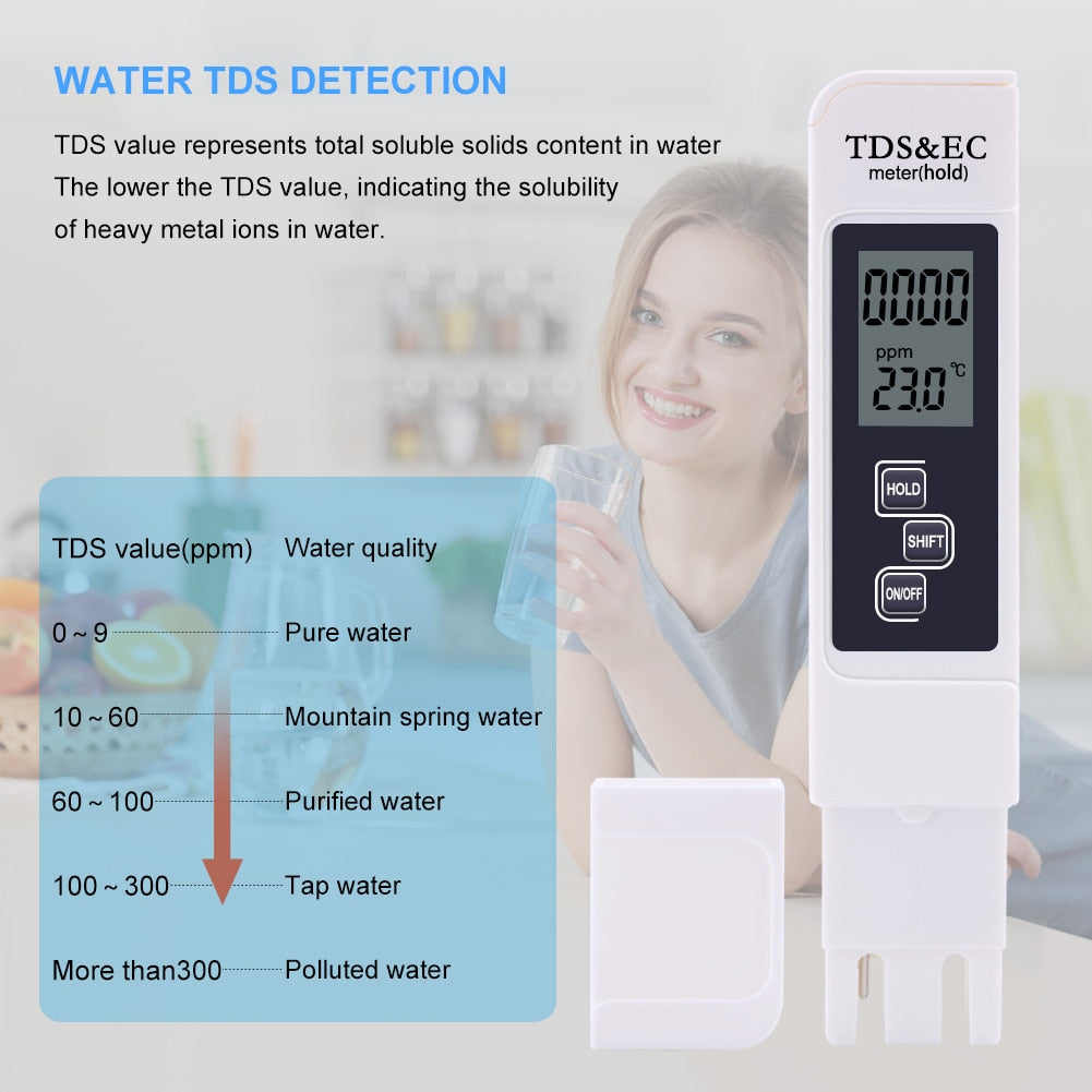 Medidor Digital 3 en 1 TDS EC y T Calidad de Agua