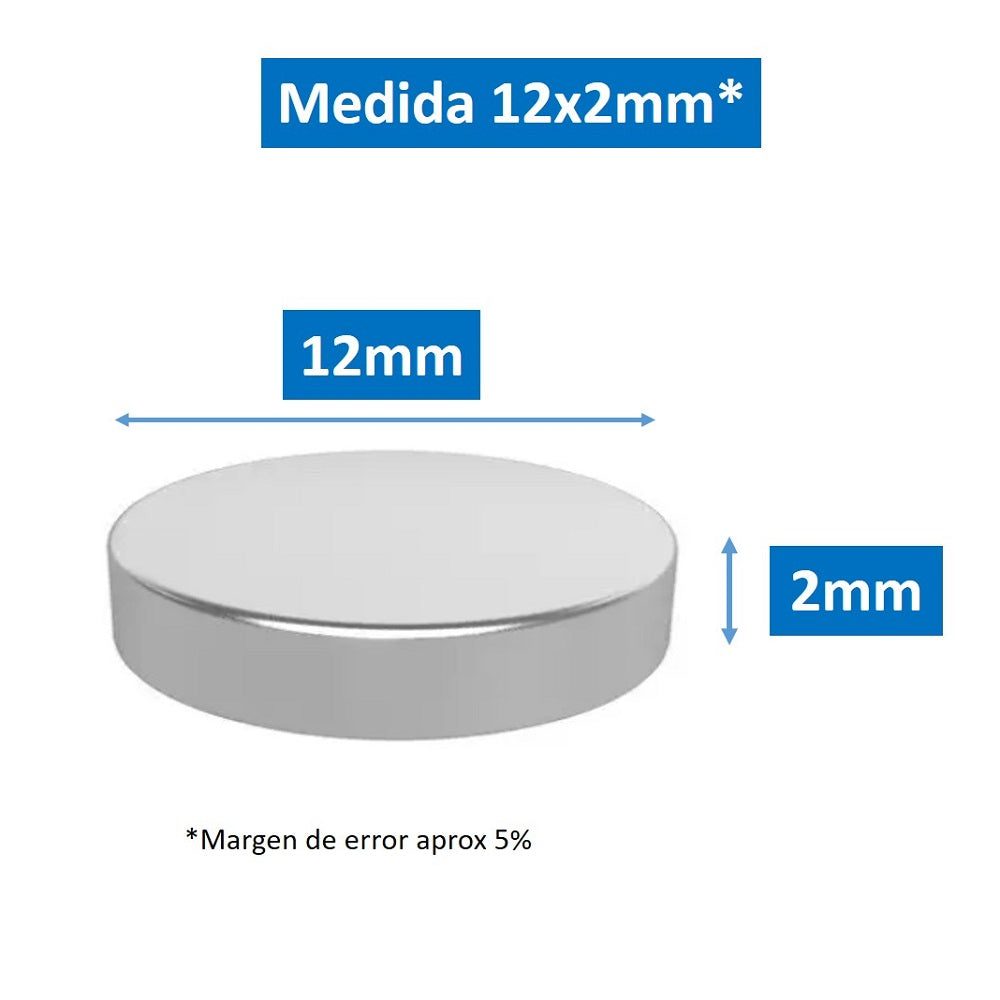Imanes De Neodimio Modelo Disco 12mmx2mm Pack 20 unds