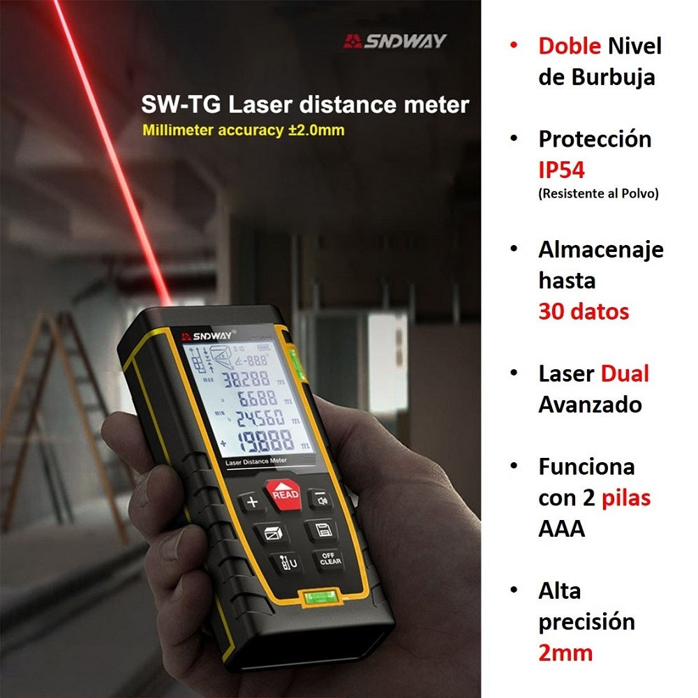 Medidor De Distancia Laser 120m con Nivel SW-TG120 SNDWAY