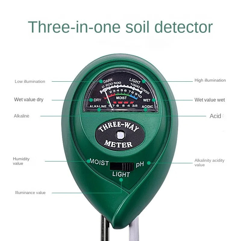 Medidor de Suelo 3 En 1 PH, Humedad Luz Jardin Tierra 2 sondas