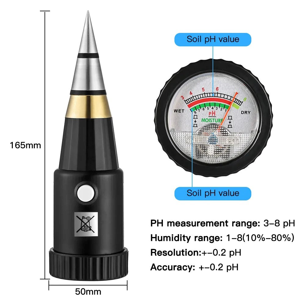 Medidor de Suelo 2 En 1 PH y Humedad Conico Tierra Jardin