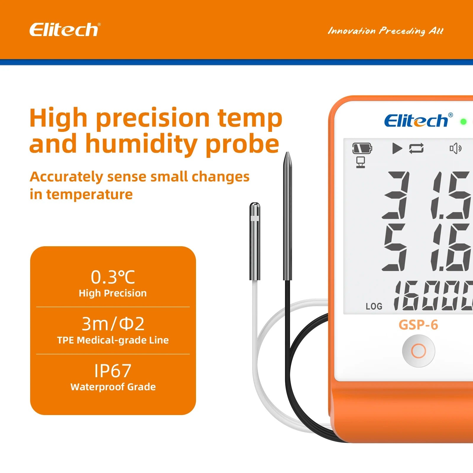 Termohigrómetro Data Logger Temp Y Humedad Elitech GSP-6