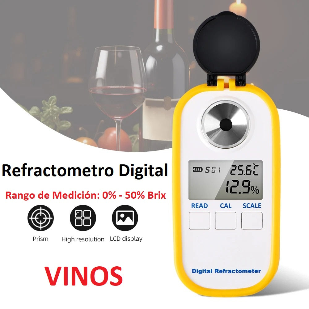 Refractometro Digital 0-50% Brix Vinos Jugos Azucar DR101 Amarillo