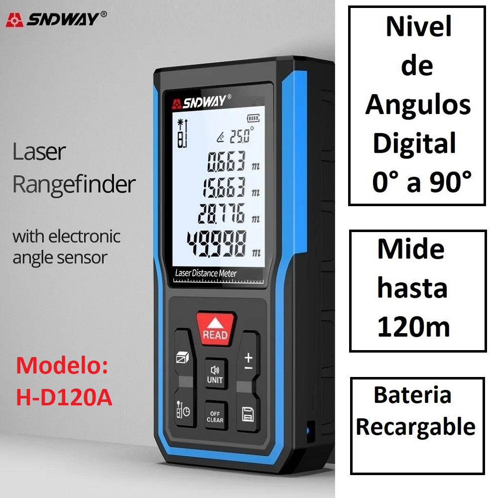 Medidor De Distancia Laser 120m con Nivel Digital H-D120A SNDWAY