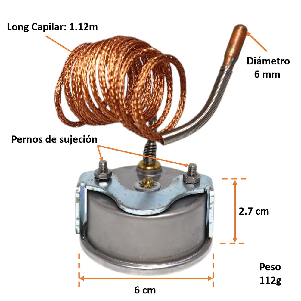 Termómetro Horno con Capilar 1.12m Acero Inoxidable 300°C