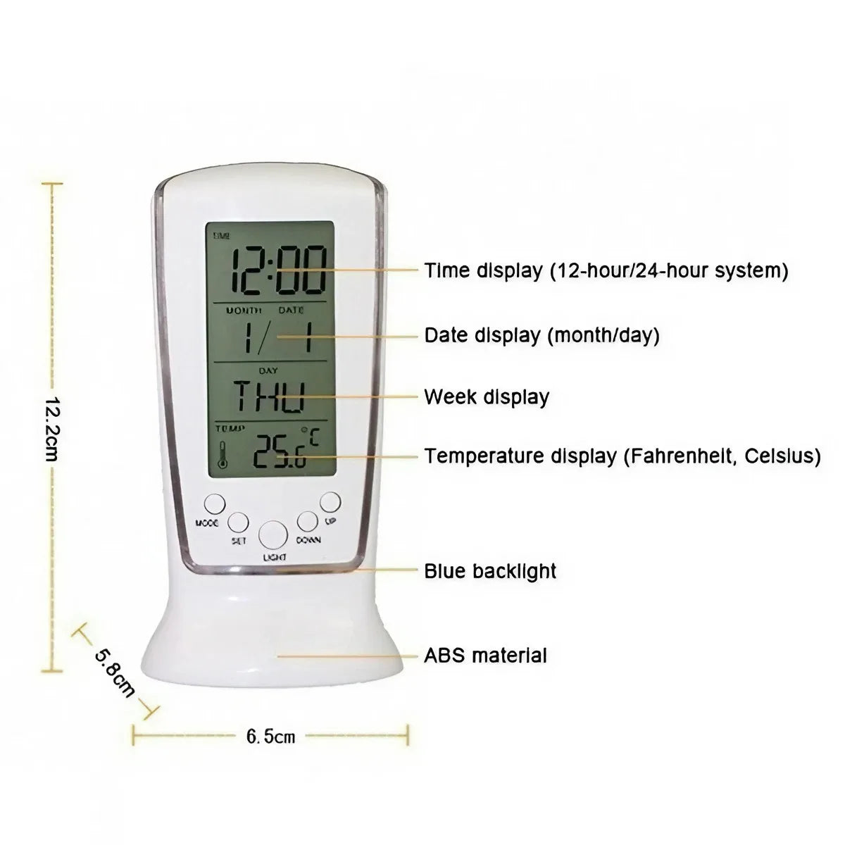 Reloj Despertador con Termometro y Luz Mes Dia Alarma 510