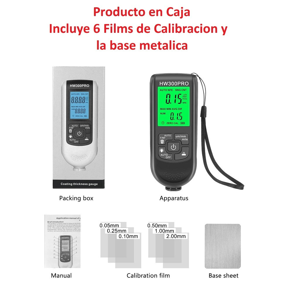 Medidor Espesor De Pintura Alta Precisión 0-2000m Hw300 Pro