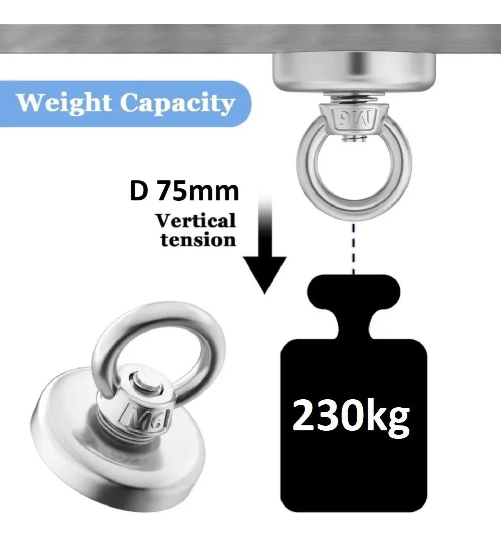 Iman De Neodimio 75mm230kg Busqueda Pesca Pega Muy Fuerte