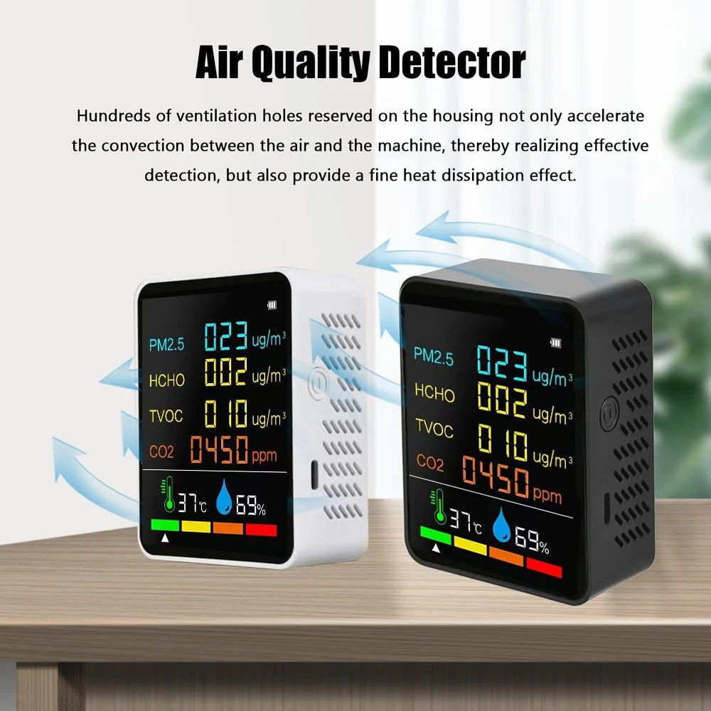 Medidor Calidad Aire 6 en 1 Co2, Temp, Humed, TVOC, HCHO y PM2.5