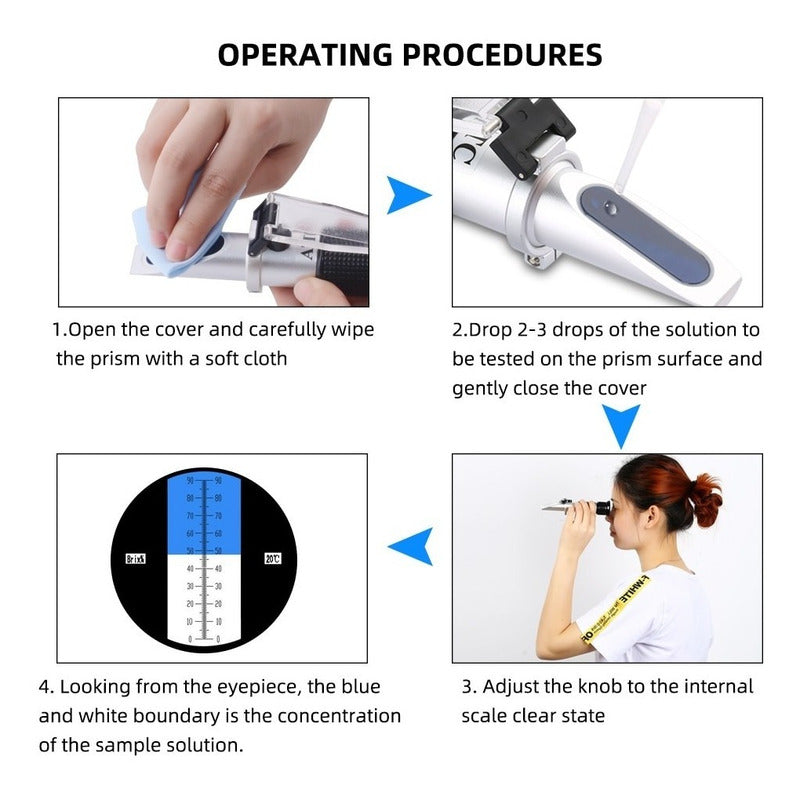 Refractometro Atc 0-90% Brix Azucar Miel Jugos Con Estuche