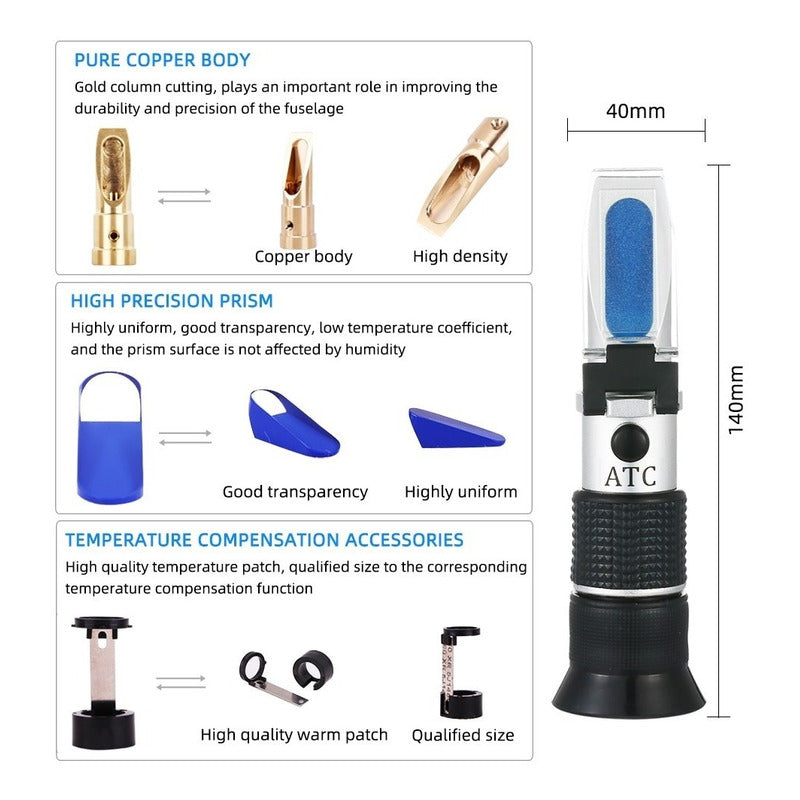 Refractometro Atc 0-90% Brix Azucar Miel Jugos Con Estuche