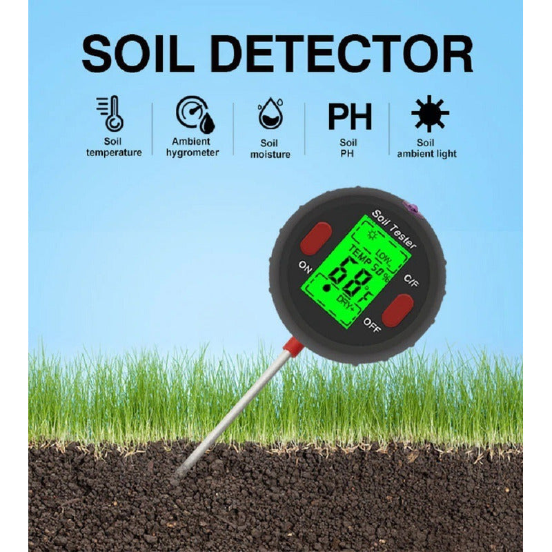 Medidor De Suelo 5 En 1 Ph, Inten. Solar, Temp, Humedad