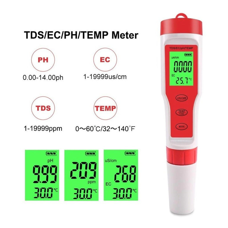 Medidor Digital 4 En 1  Ph Tds Ec Original Calibrado