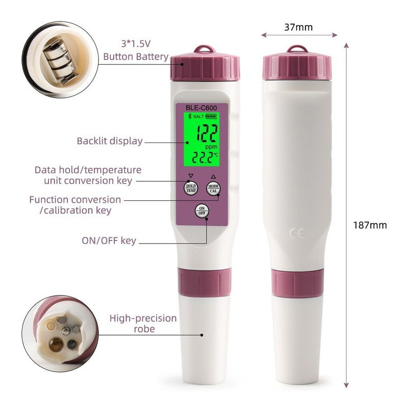 Medidor 7 En 1 Ph Temp Orp Ec Tds Salinidad S.g App Bluetoot