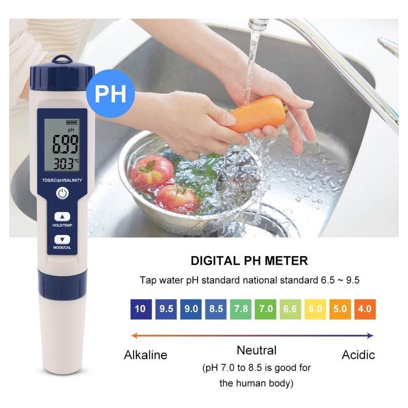 Medidor Digital 5 En 1 Tds Ec Ph Salinidad Temperatura Ofert